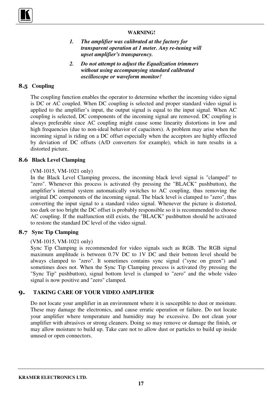 Kramer Electronics VM-1042 User Manual | Page 19 / 23