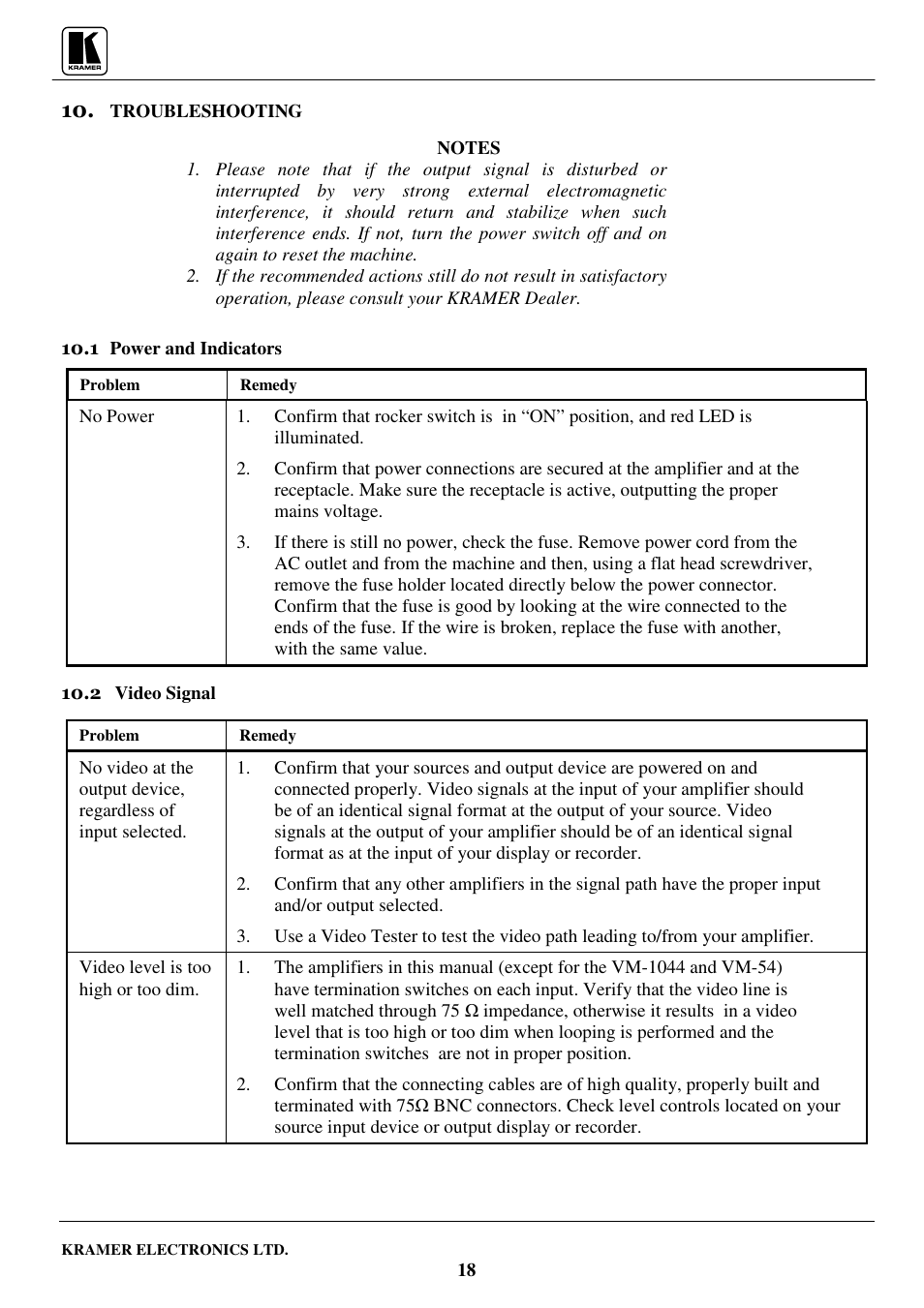 Kramer Electronics VM-1042 User Manual | Page 20 / 23