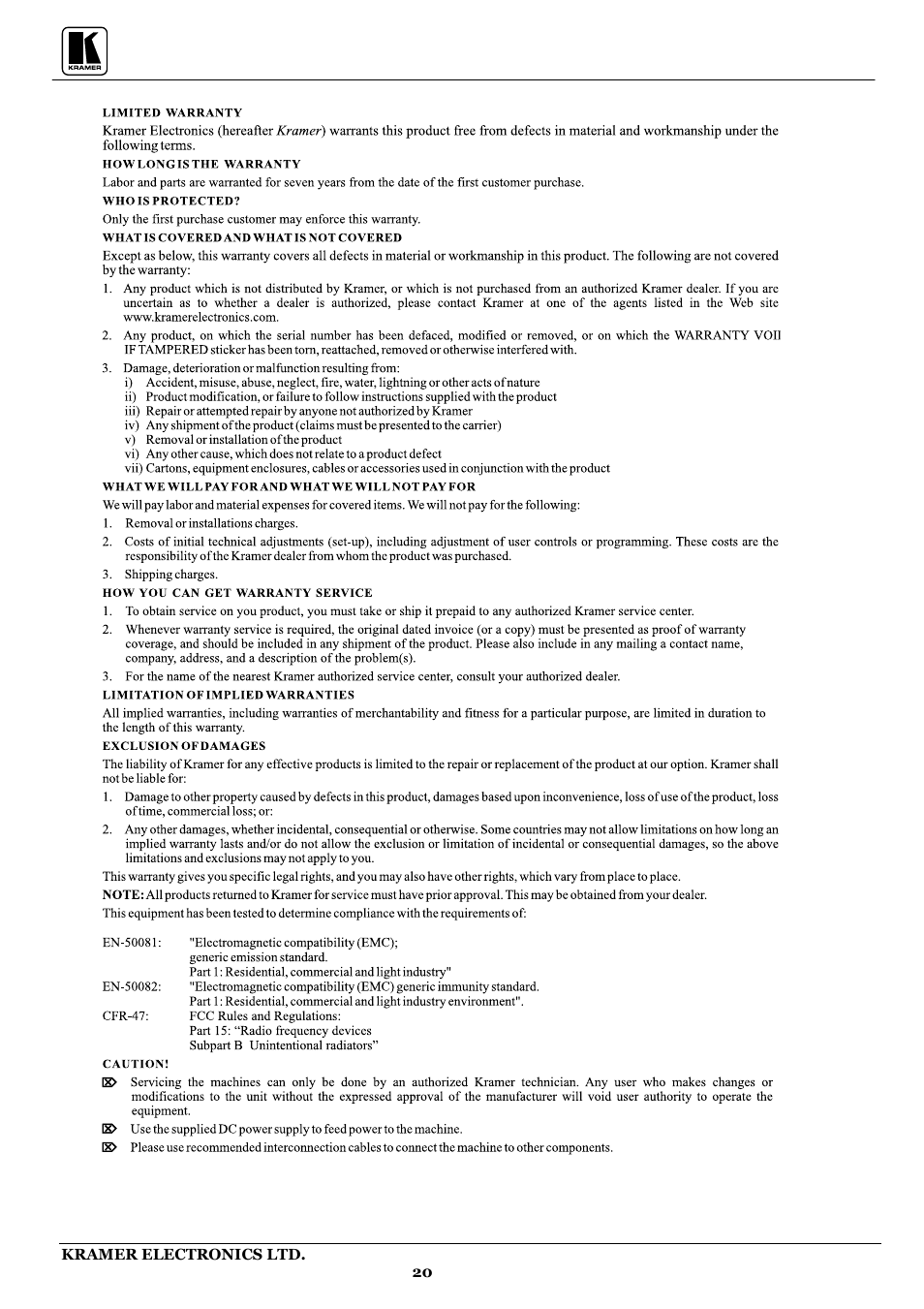 Kramer Electronics VM-1042 User Manual | Page 22 / 23