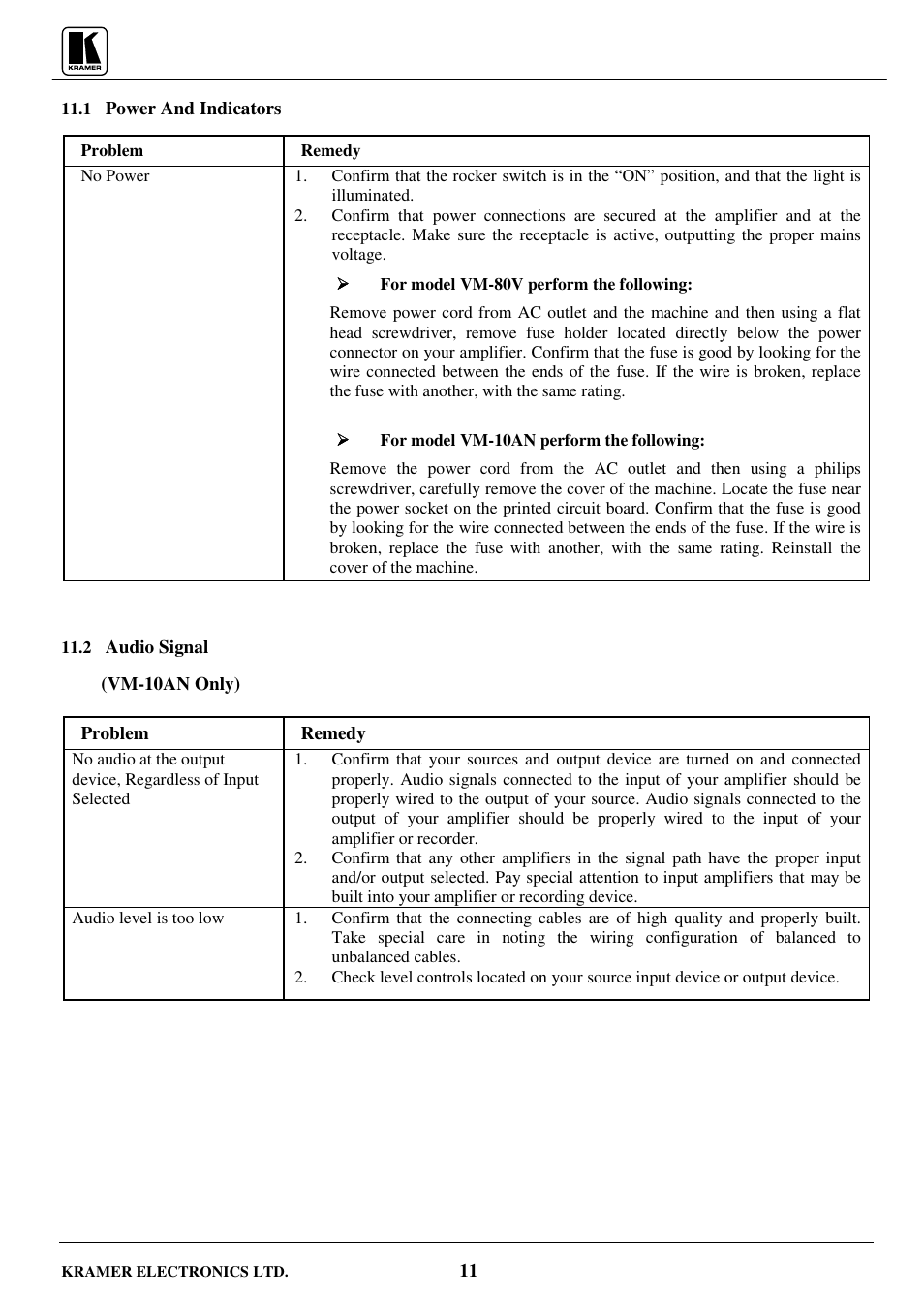 Kramer Electronics VM-80V User Manual | Page 12 / 16
