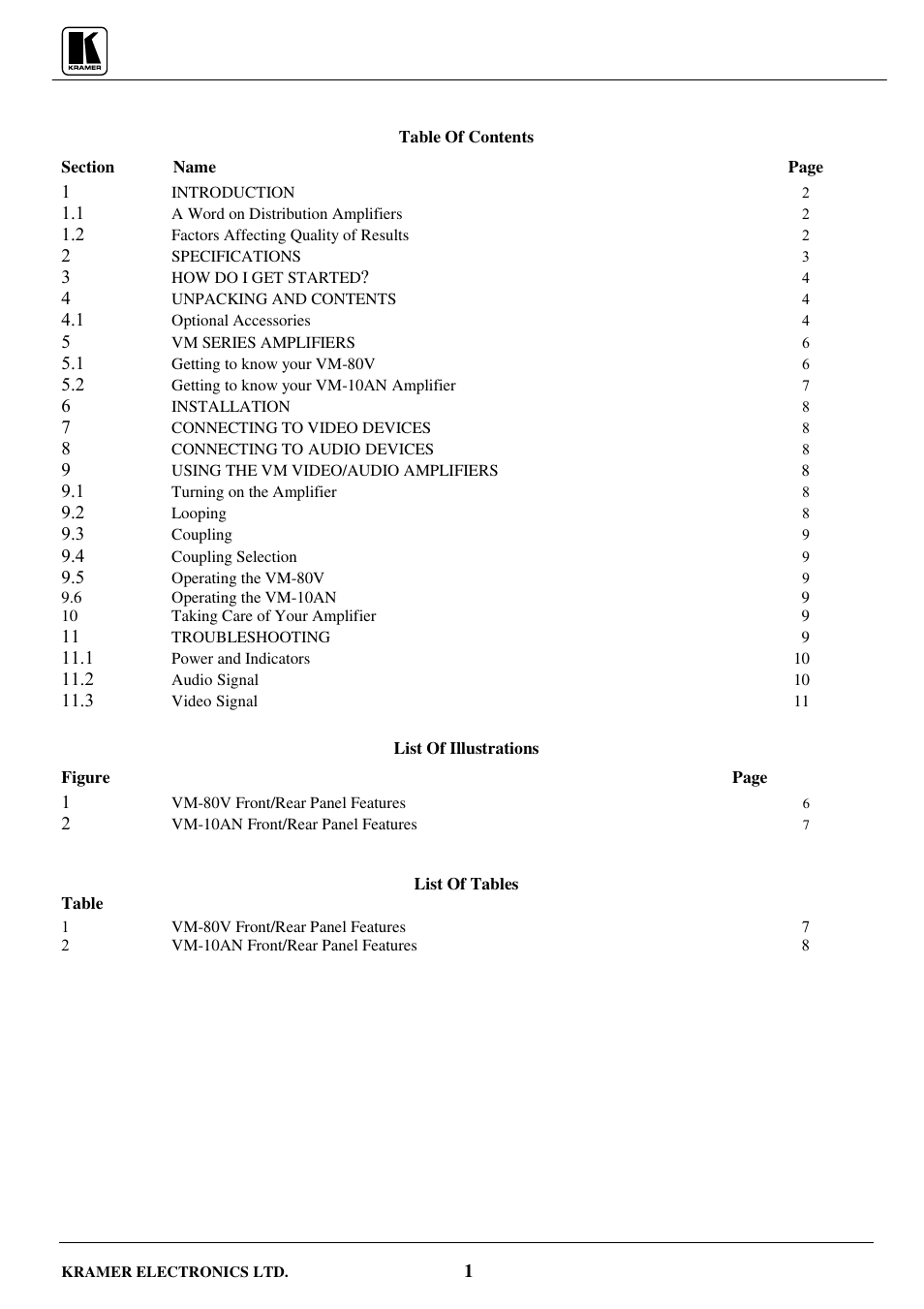 Kramer Electronics VM-80V User Manual | Page 2 / 16