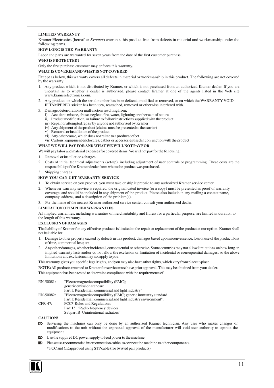 Kramer Electronics VM-1110xl User Manual | Page 13 / 14