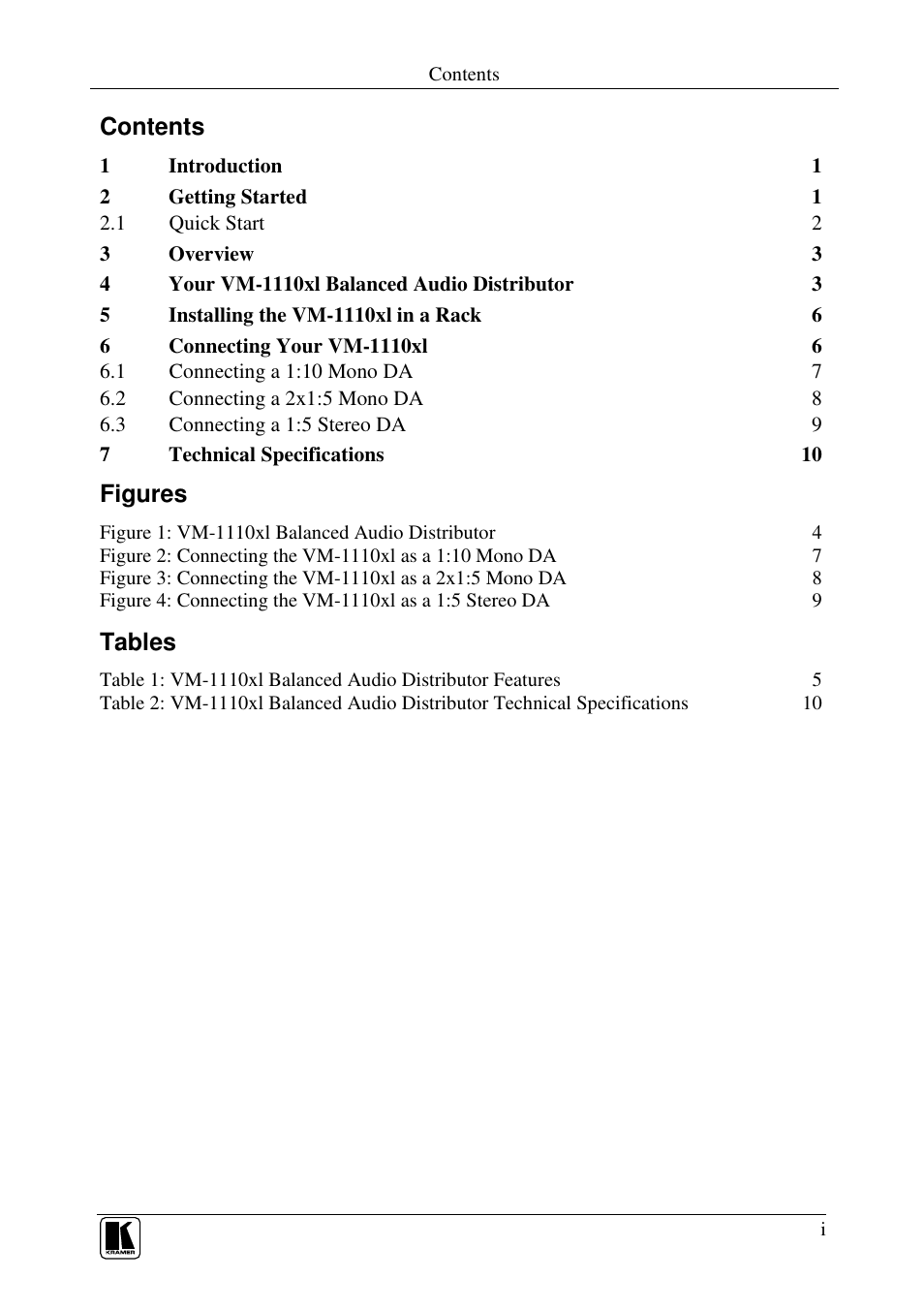 Kramer Electronics VM-1110xl User Manual | Page 2 / 14