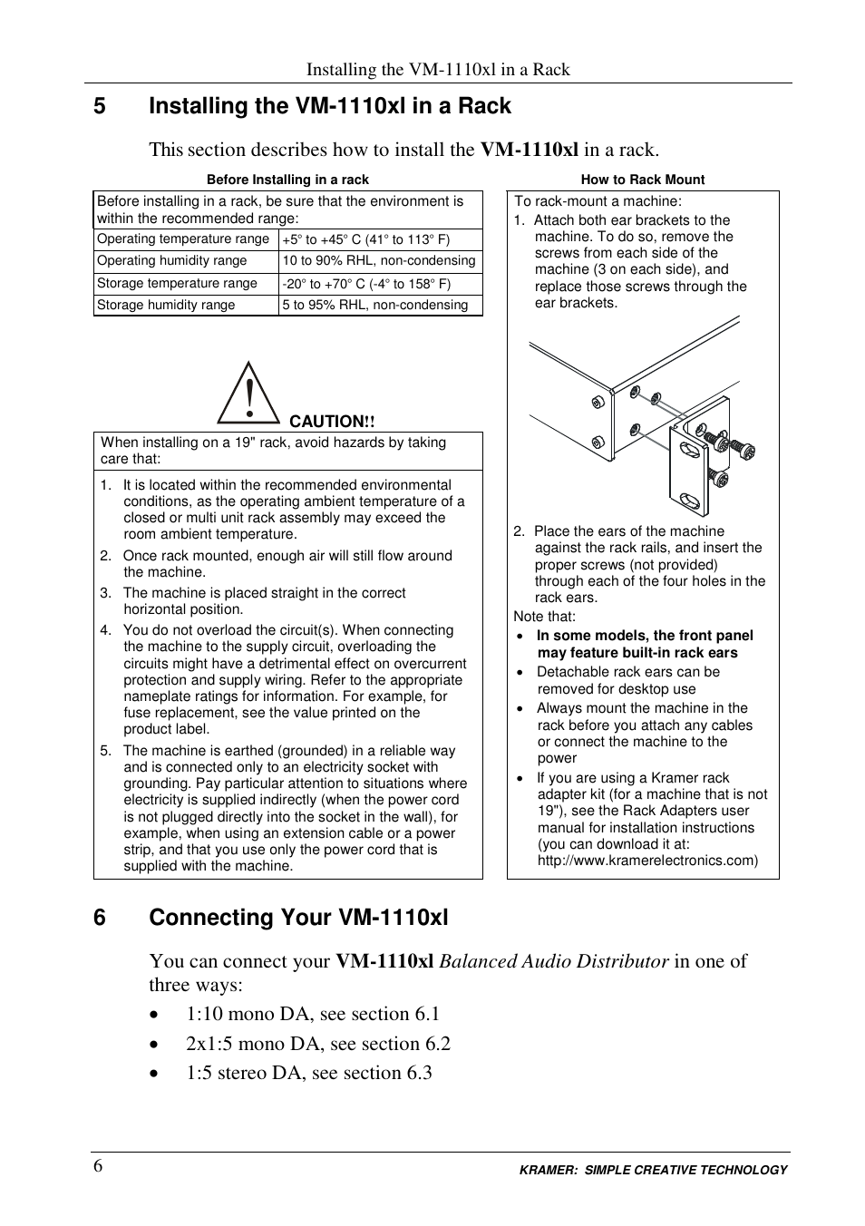 Installing the vm-1110xl in a rack | Kramer Electronics VM-1110xl User Manual | Page 8 / 14