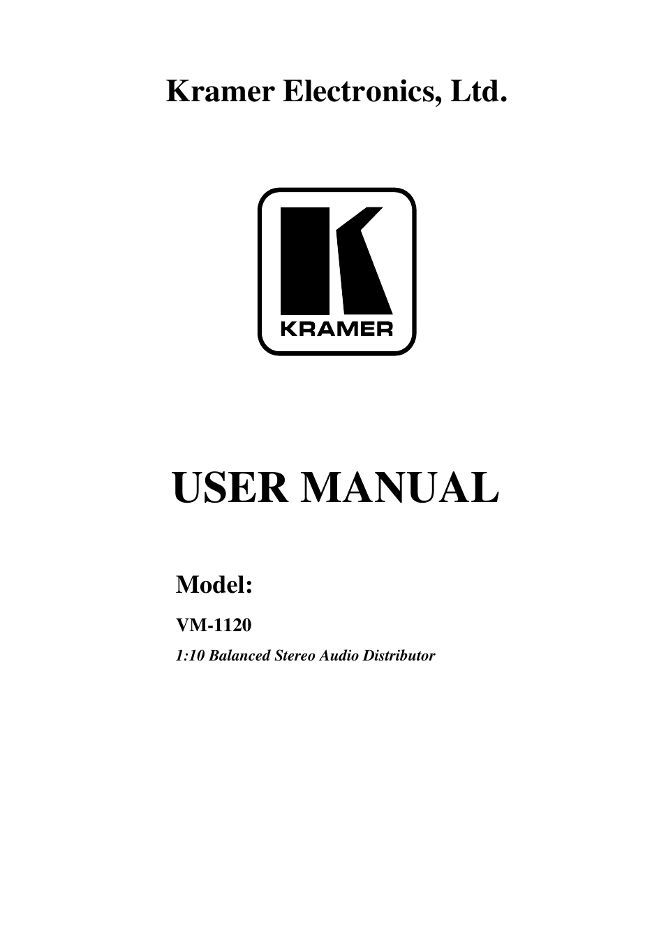 Kramer Electronics VM-1120 User Manual | 16 pages