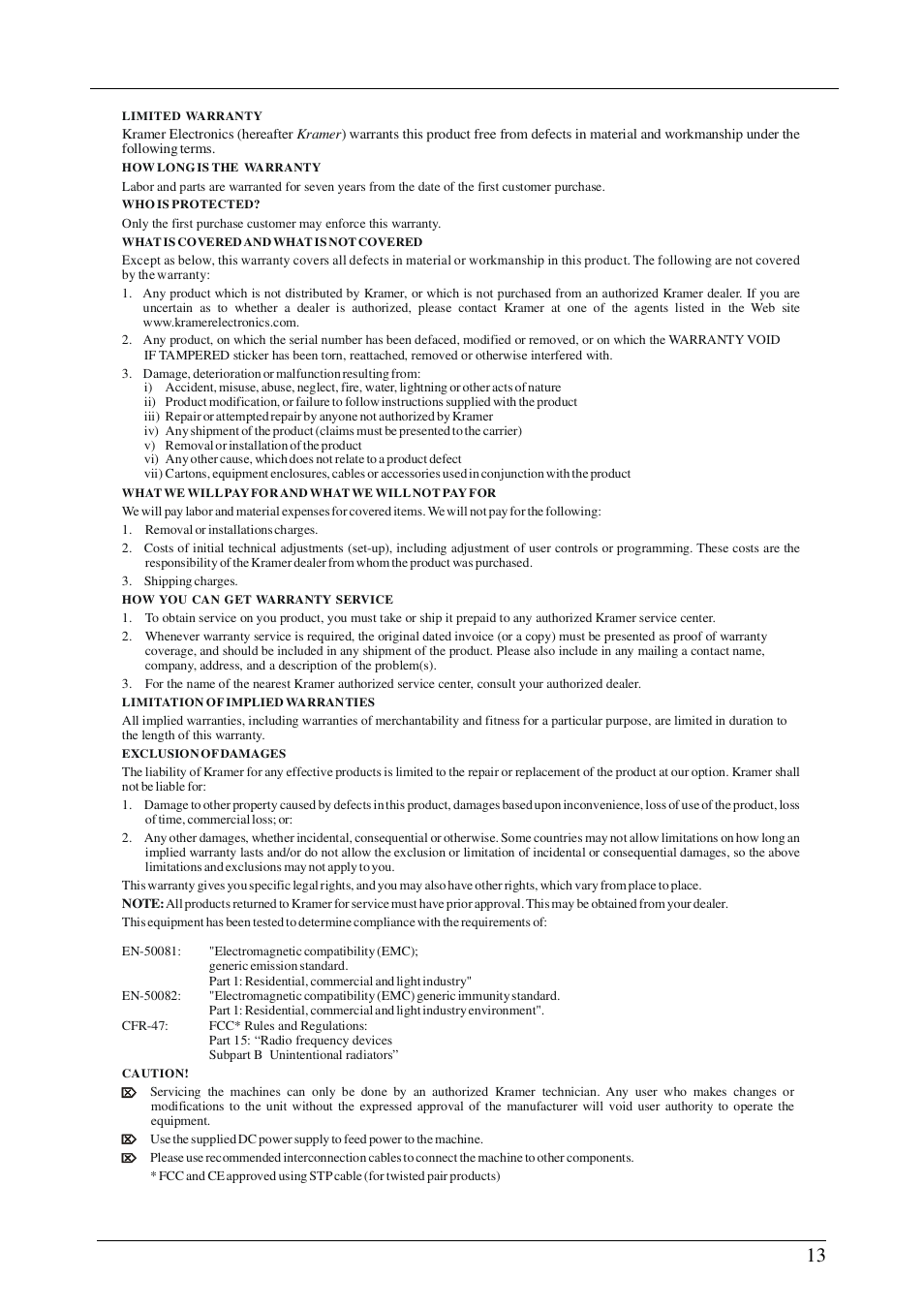 Kramer Electronics VM-1120 User Manual | Page 15 / 16