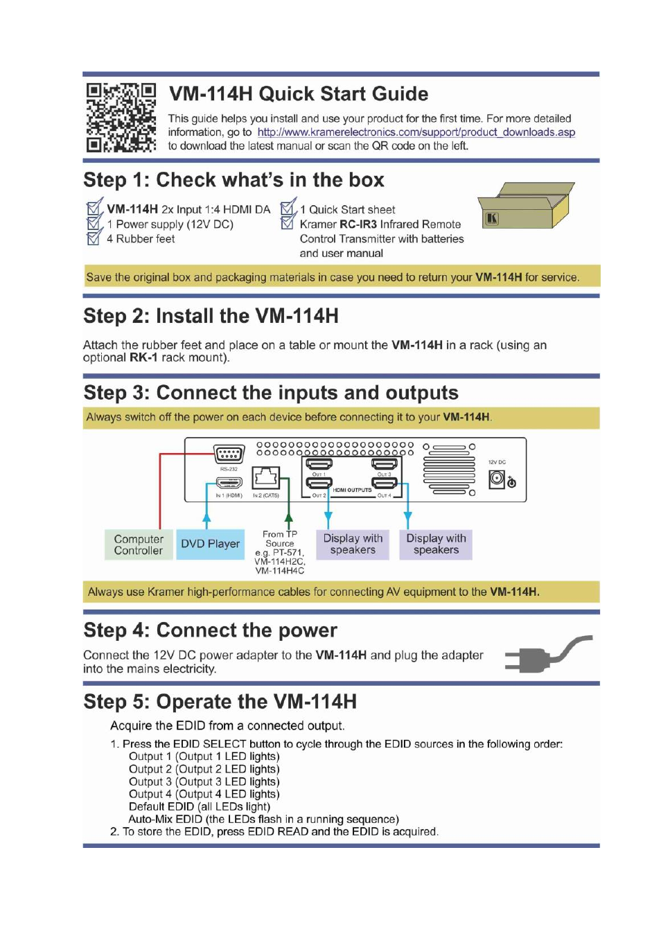 Kramer Electronics VM-114H User Manual | Page 2 / 22