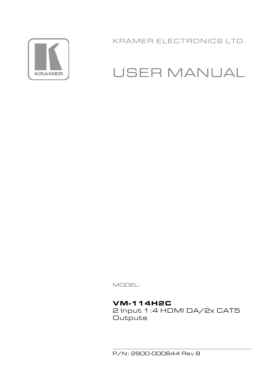 Kramer Electronics VM-114H2C User Manual | 25 pages