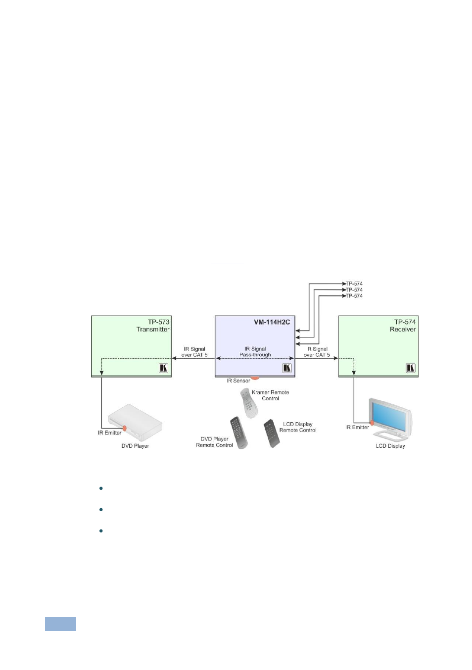 3 ir local control and pass-through example 1, Sections | Kramer Electronics VM-114H2C User Manual | Page 15 / 25