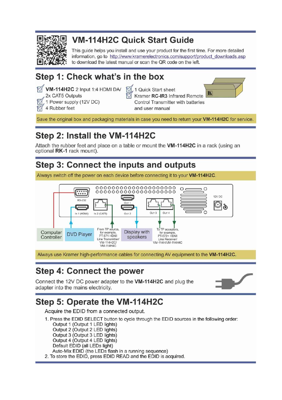 Kramer Electronics VM-114H2C User Manual | Page 2 / 25