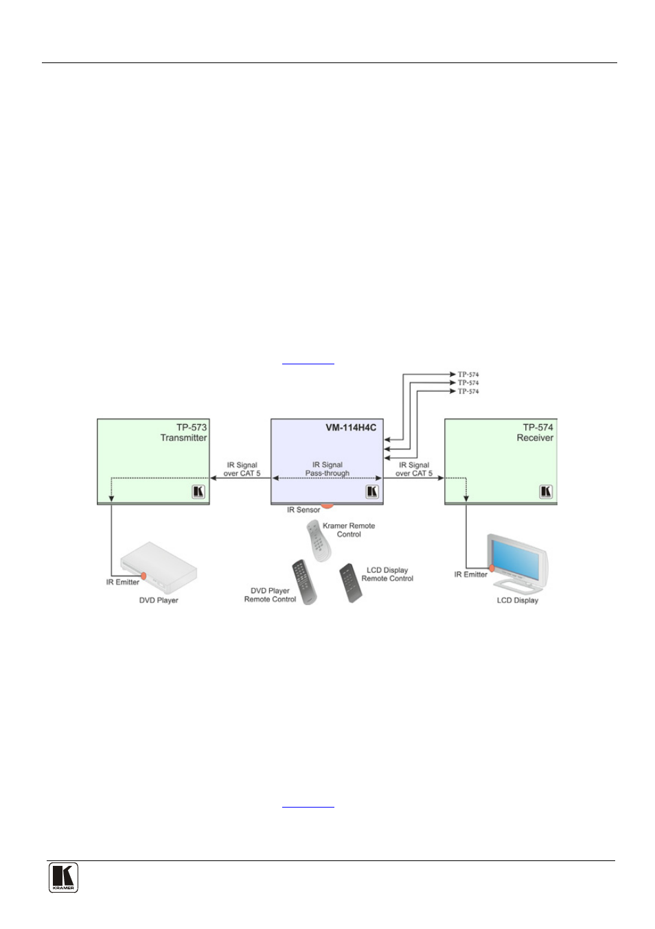 1 ir local control and pass-through example one, 2 ir local control and pass-through example two | Kramer Electronics VM-114H4C User Manual | Page 14 / 23