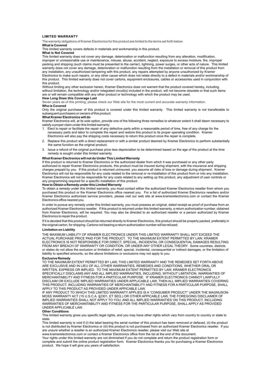 Kramer Electronics VM-114H4C User Manual | Page 22 / 23