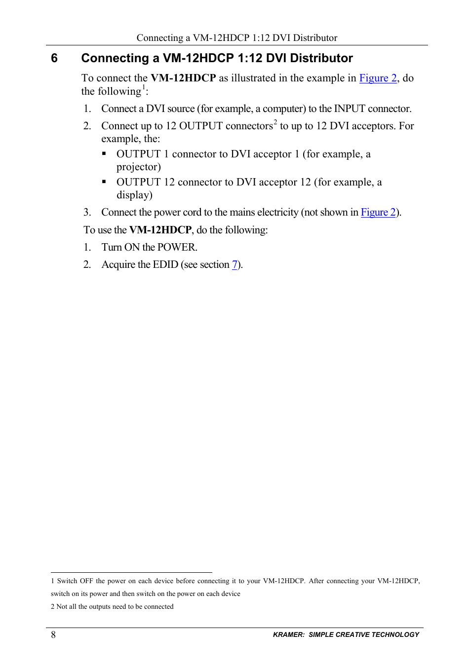 6 connecting a vm-12hdcp 1:12 dvi distributor, Connecting a vm-12hdcp 1:12 dvi distributor | Kramer Electronics VM-12HDCP User Manual | Page 10 / 15