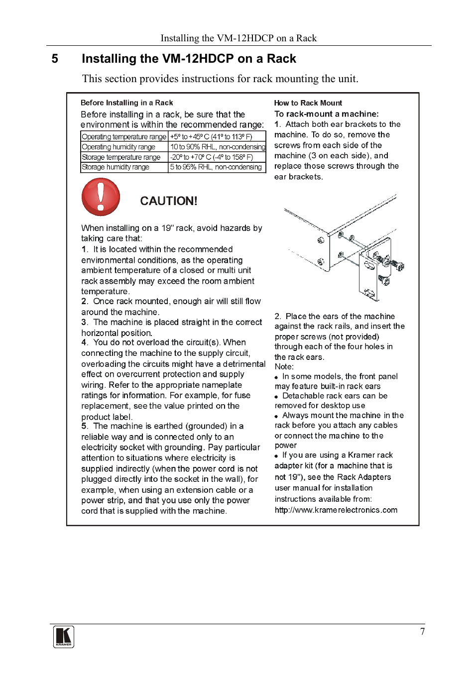 5 installing the vm-12hdcp on a rack, Installing the vm-12hdcp on a rack | Kramer Electronics VM-12HDCP User Manual | Page 9 / 15