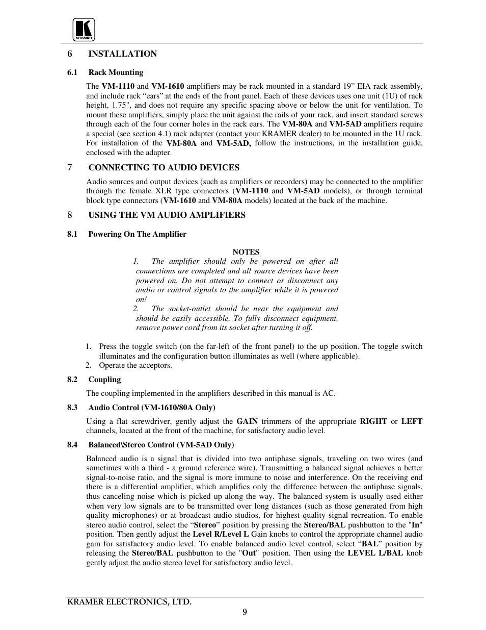 Kramer Electronics VM-1610 User Manual | Page 11 / 18
