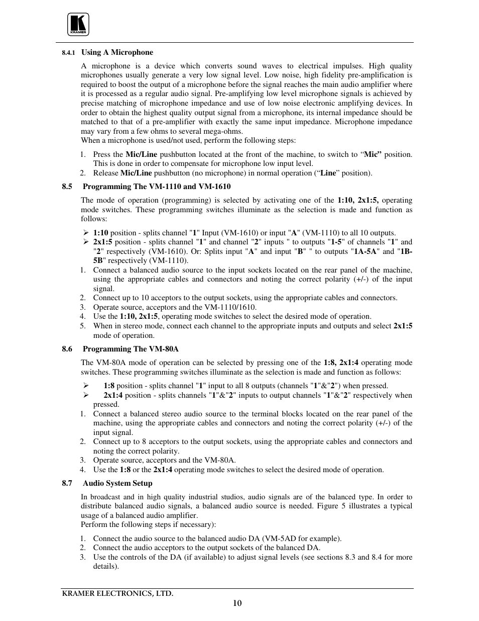 Kramer Electronics VM-1610 User Manual | Page 12 / 18