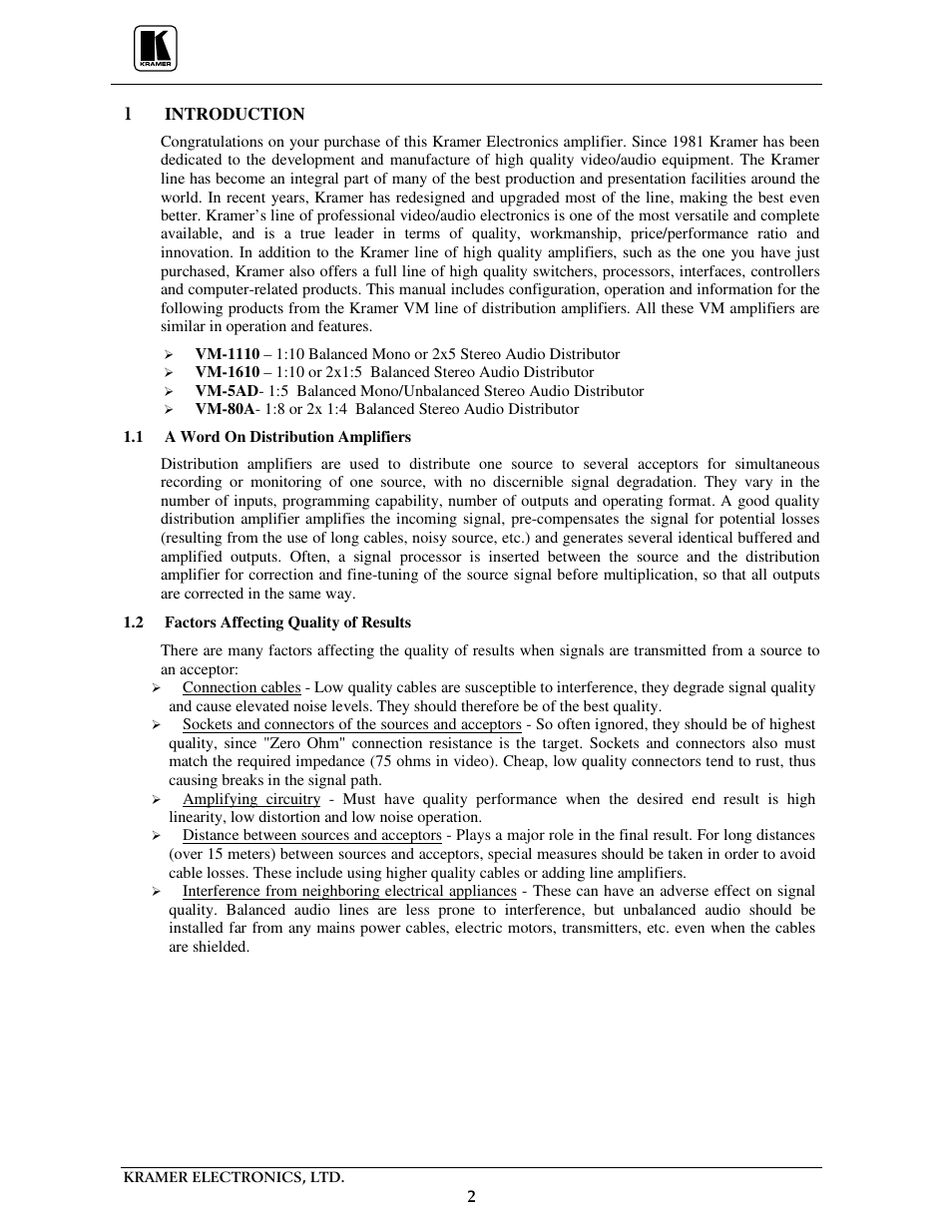 Kramer Electronics VM-1610 User Manual | Page 4 / 18