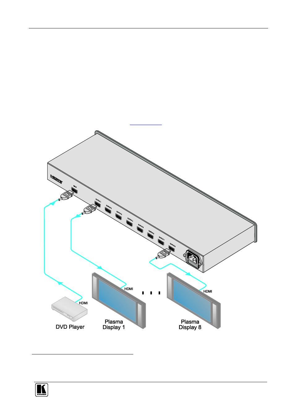 6 connecting the vm-8h 1:8 hdmi distributor, Connecting the vm-8h 1:8 hdmi distributor, Figure 3: connecting a vm-8h 1:8 hdmi distributor | Kramer Electronics VM-8H User Manual | Page 11 / 16