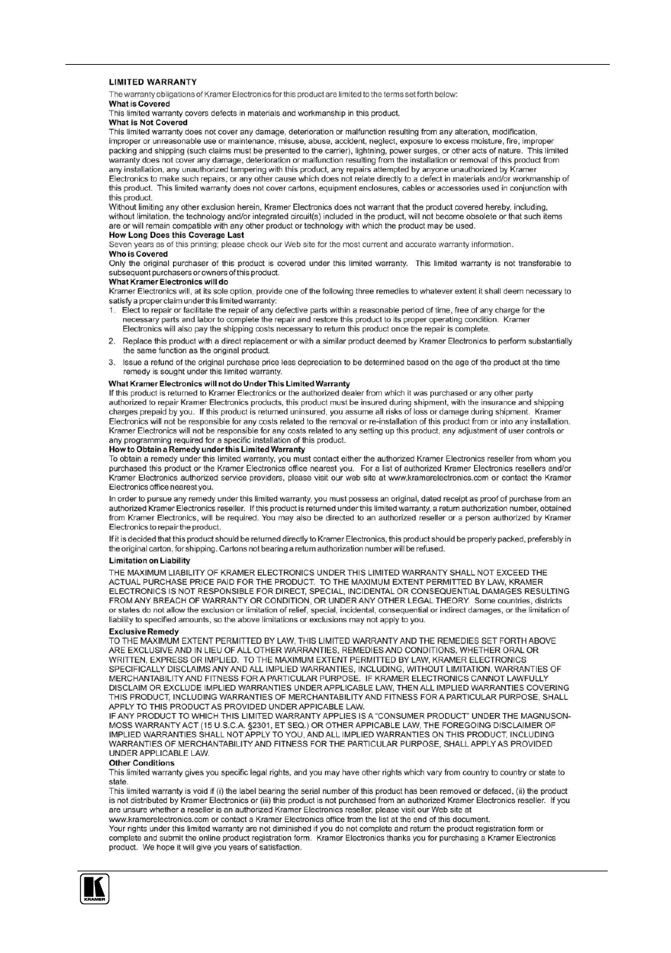 Kramer Electronics VM-8H User Manual | Page 15 / 16