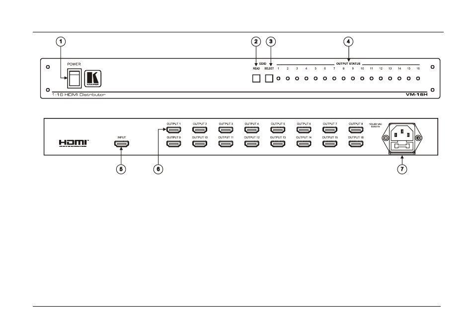 Figure 2: vm-16h 1:16 h distributor, Figure 2 | Kramer Electronics VM-8H User Manual | Page 8 / 16