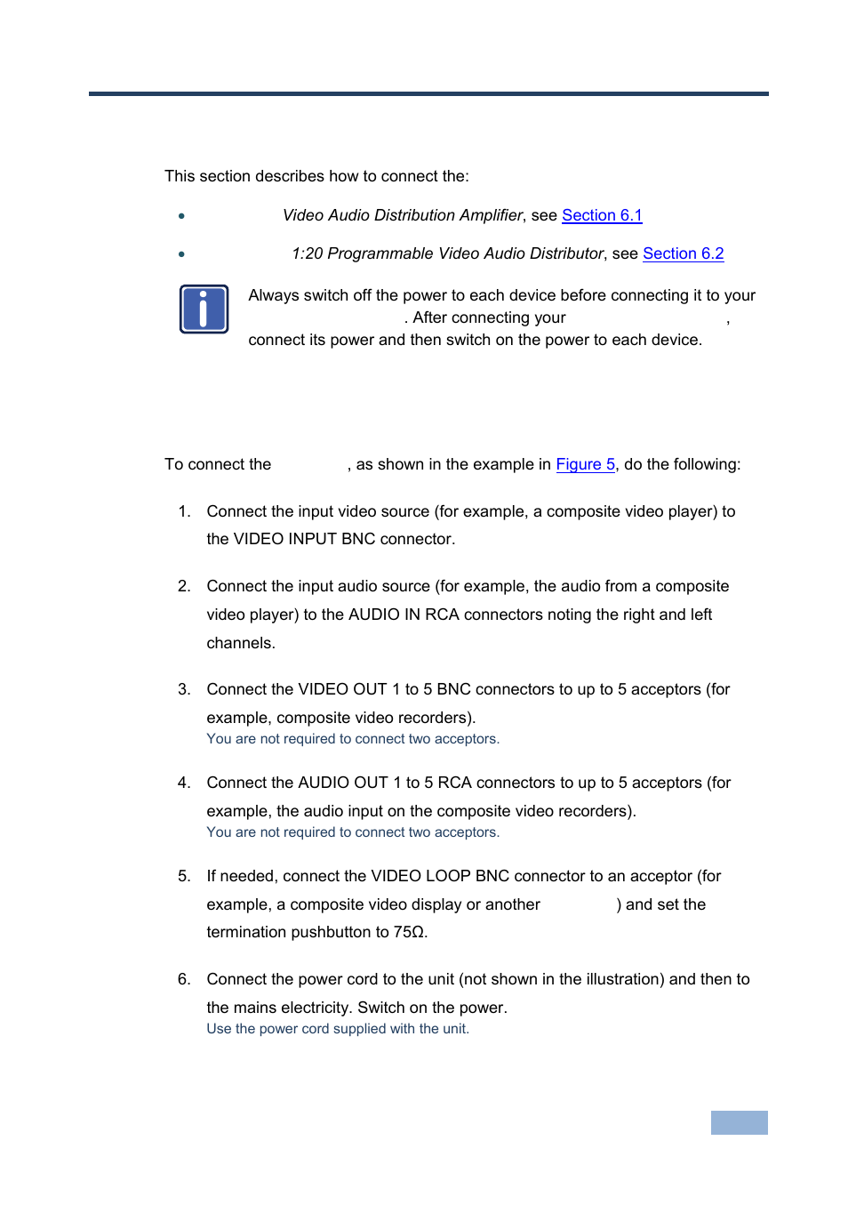 6 connecting the distribution amplifiers, Connecting the distribution amplifiers, 6connecting the distribution amplifiers | Kramer Electronics VM-5ARII User Manual | Page 14 / 21