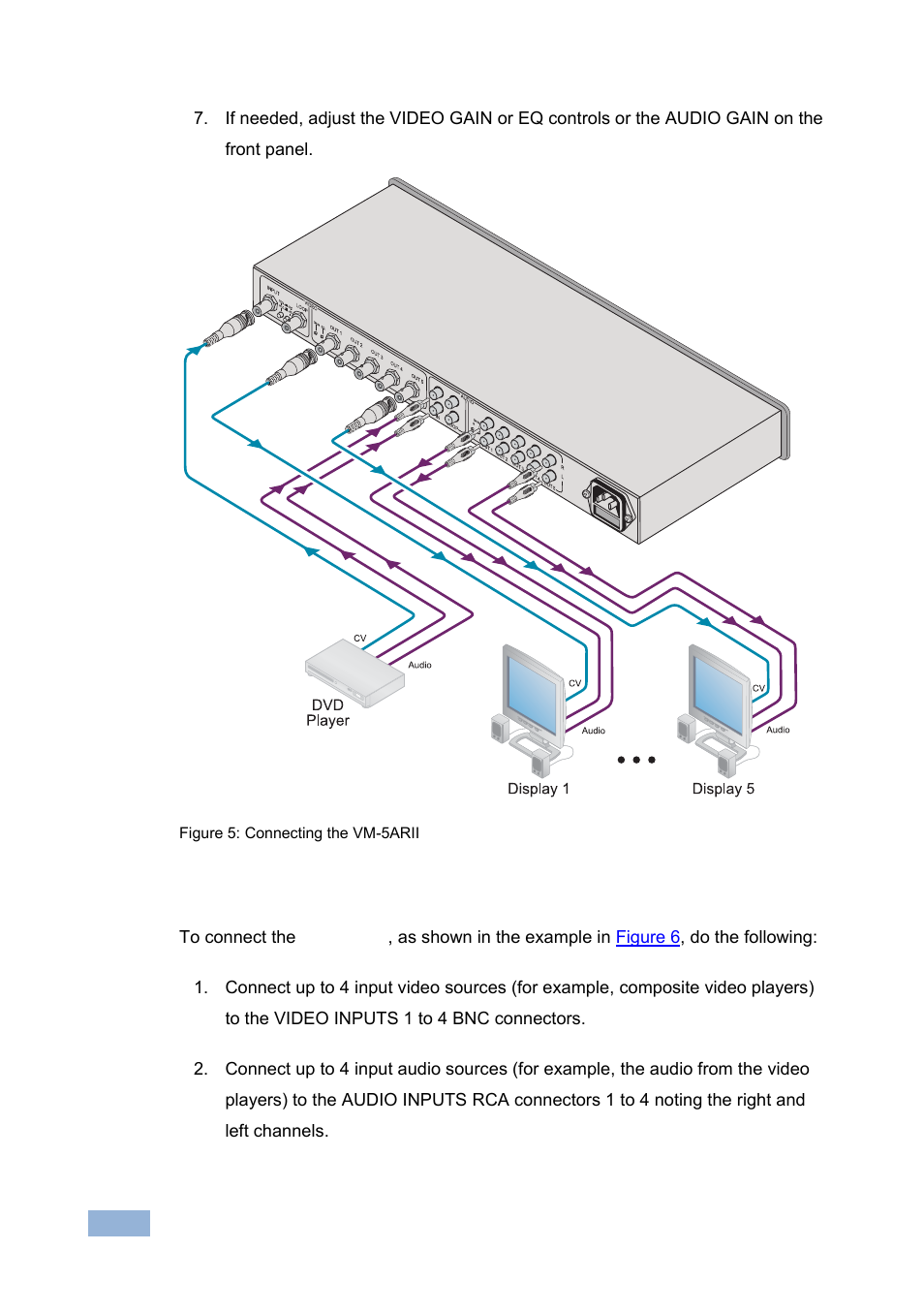 2 connecting the vm-20arii video audio distributor, Connecting the vm-20arii video audio distributor, Figure 5: connecting the vm-5arii | Figure 5 | Kramer Electronics VM-5ARII User Manual | Page 15 / 21