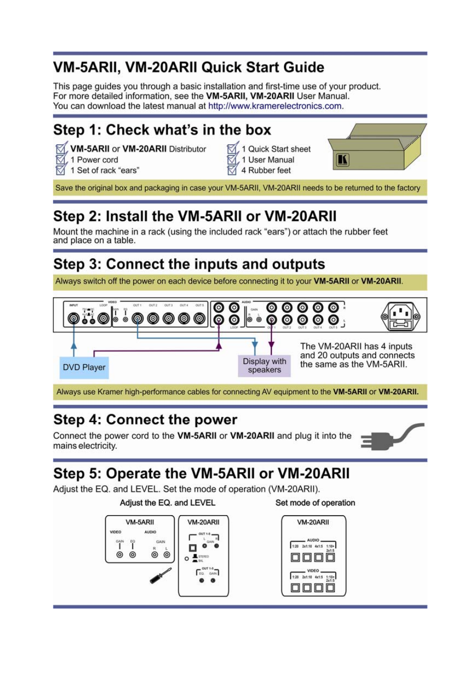 Kramer Electronics VM-5ARII User Manual | Page 2 / 21