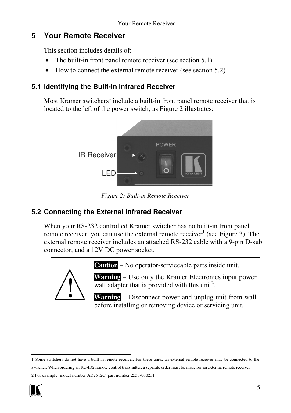 5 your remote receiver | Kramer Electronics RC-IR2 User Manual | Page 8 / 24