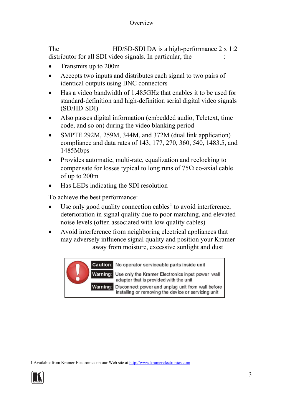 3 overview, Overview | Kramer Electronics VM-22HD User Manual | Page 5 / 11