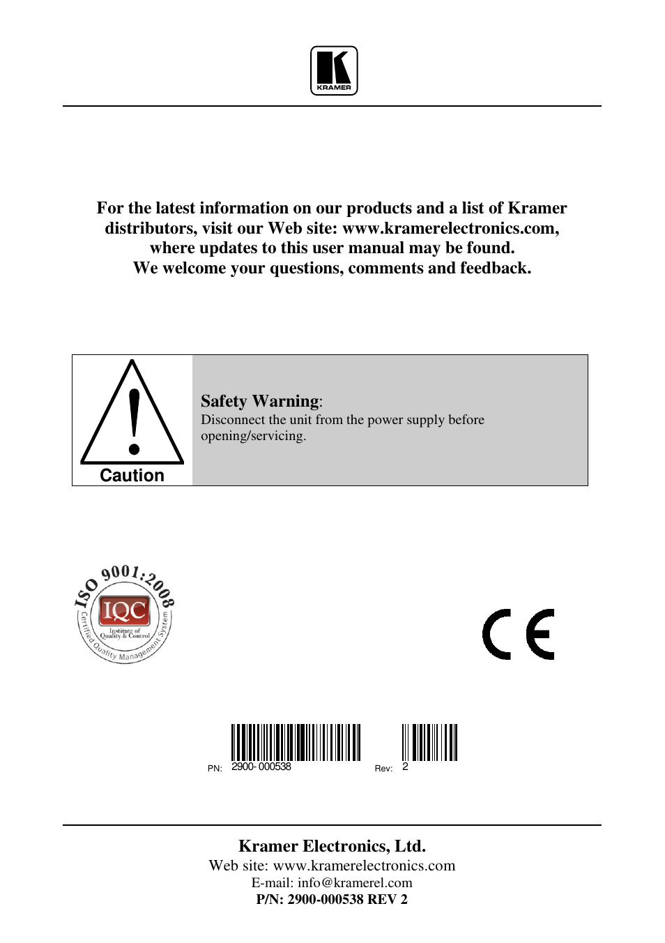 Kramer electronics, ltd, Caution, Safety warning | Kramer Electronics VM-24HDCP User Manual | Page 19 / 19