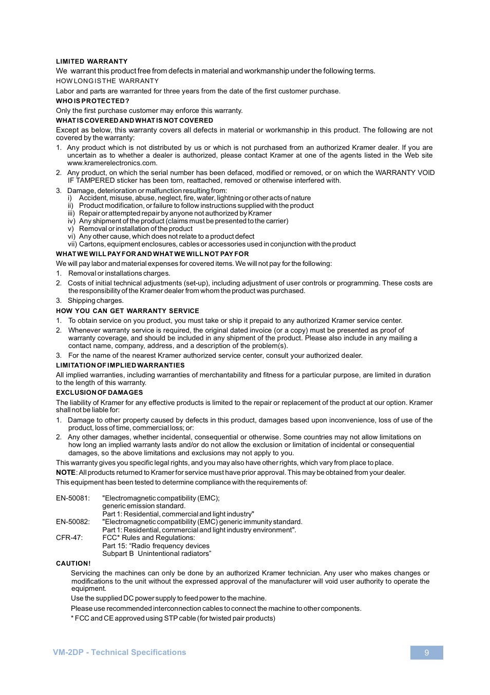 Kramer Electronics VM-2DP User Manual | Page 12 / 13