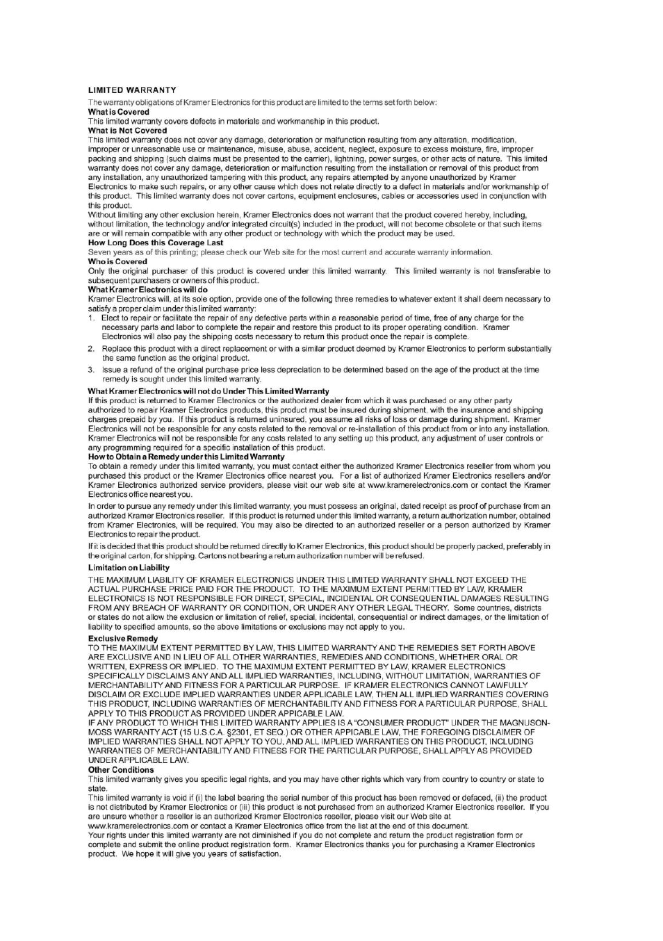 Kramer Electronics VM-2HDxl User Manual | Page 10 / 11