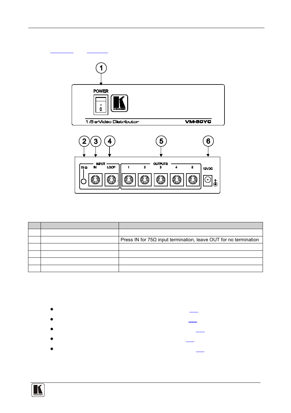 5 your vm-50yc 1:5 s-video distributor, 5 connecting the distributors, Your vm-50yc 1:5 s-video distributor | Connecting the distributors, Figure 5: vm-50yc 1:5 s-video distributor, Table 5: vm-50yc 1:5 s-video distributor, 5connecting the distributors | Kramer Electronics VM-5S User Manual | Page 14 / 24
