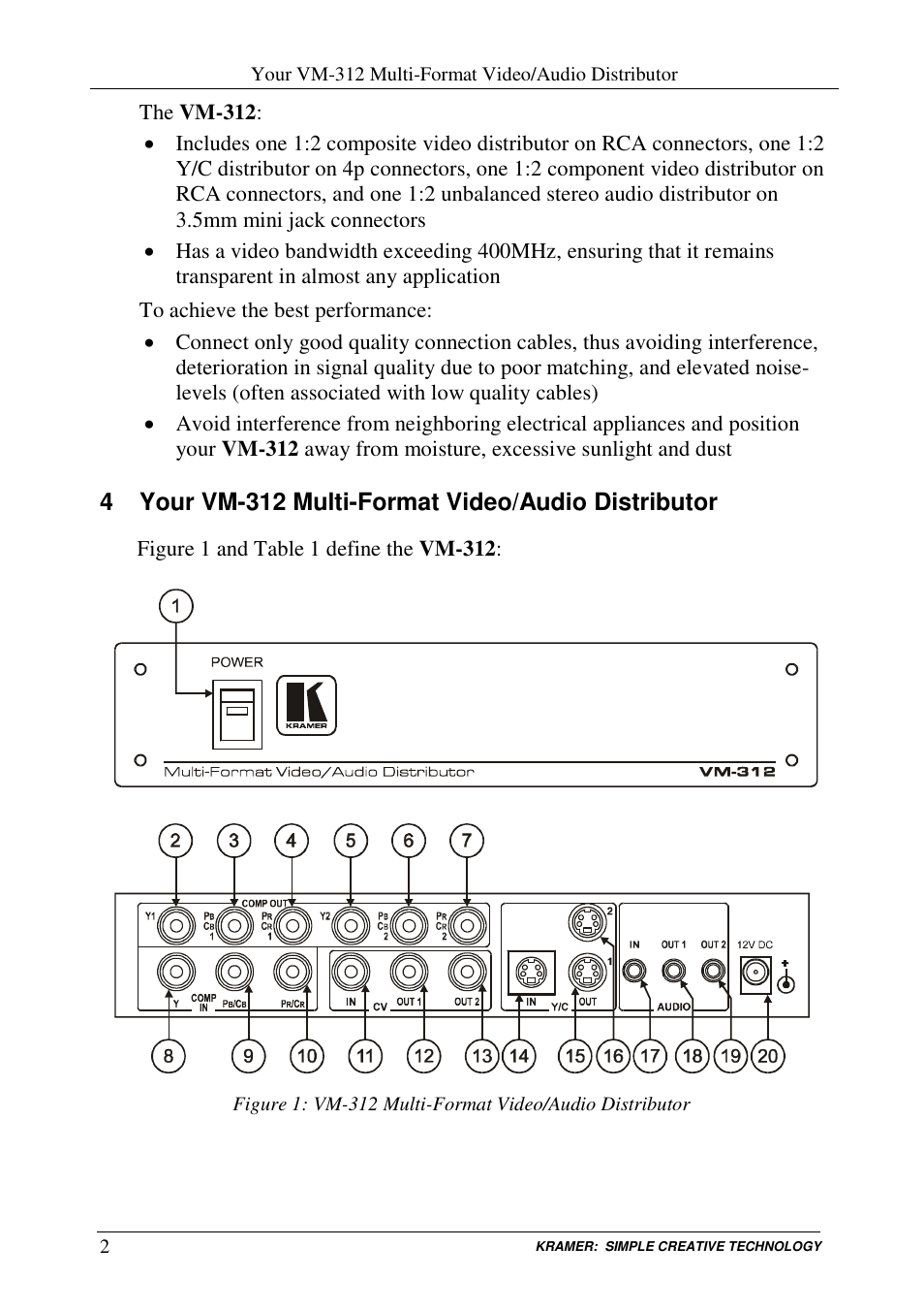 4 your vm-312 multi-format video/audio distributor | Kramer Electronics VM-312 User Manual | Page 4 / 10