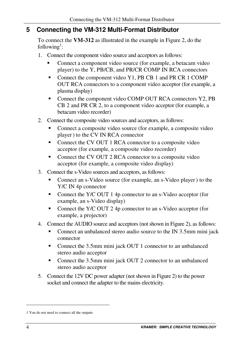 5 connecting the vm-312 multi-format distributor | Kramer Electronics VM-312 User Manual | Page 6 / 10