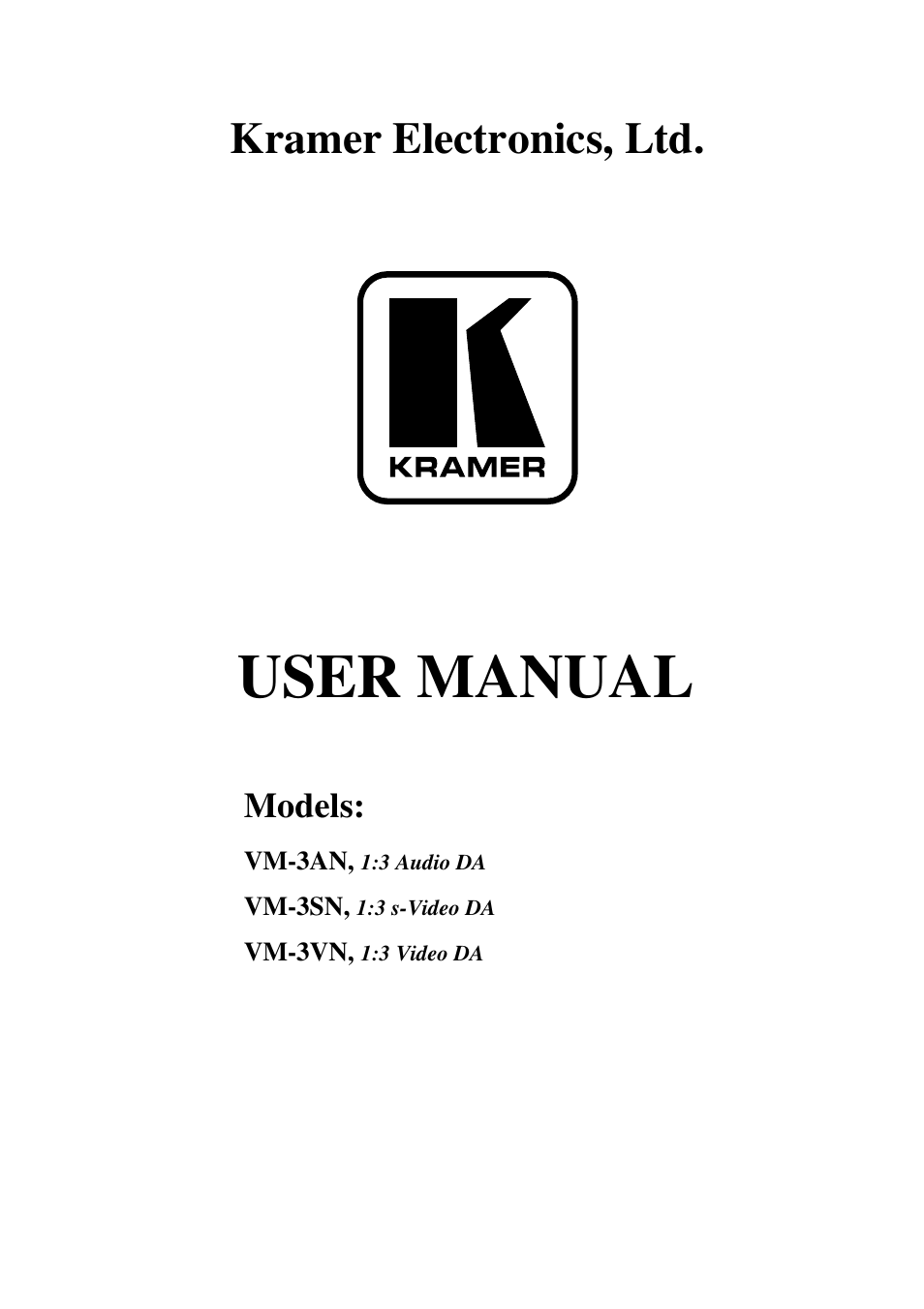 Kramer Electronics VM-3VN User Manual | 15 pages