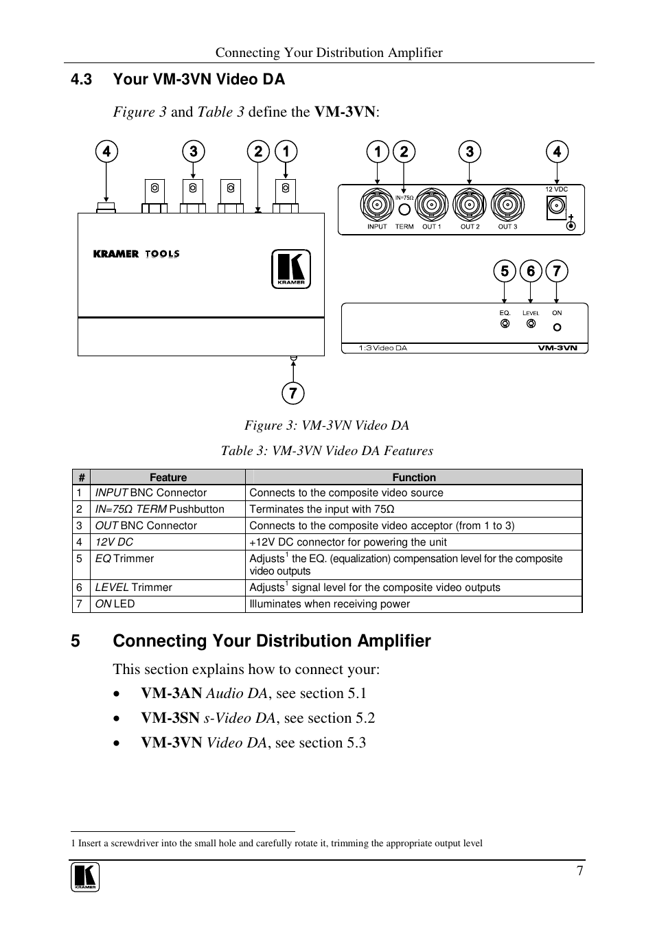 5connecting your distribution amplifier | Kramer Electronics VM-3VN User Manual | Page 9 / 15