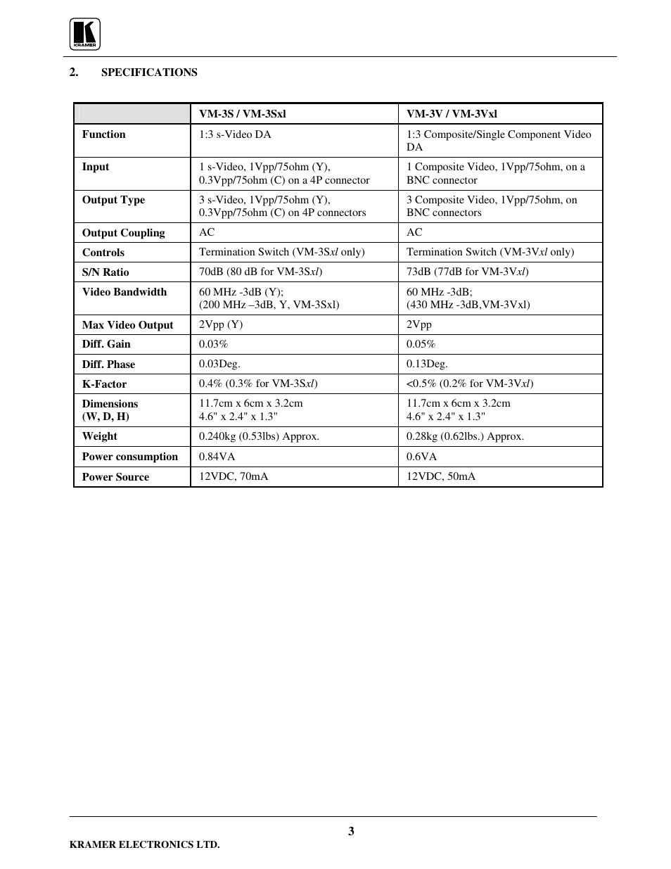 Kramer Electronics VM-3Sxl User Manual | Page 4 / 15
