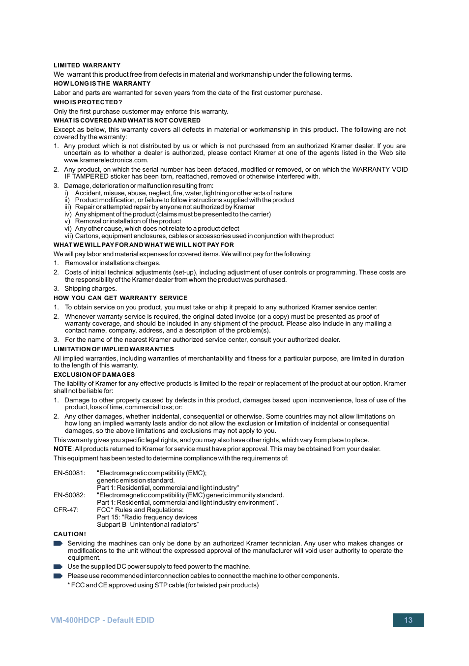 Kramer Electronics VM-400HDCP User Manual | Page 16 / 17