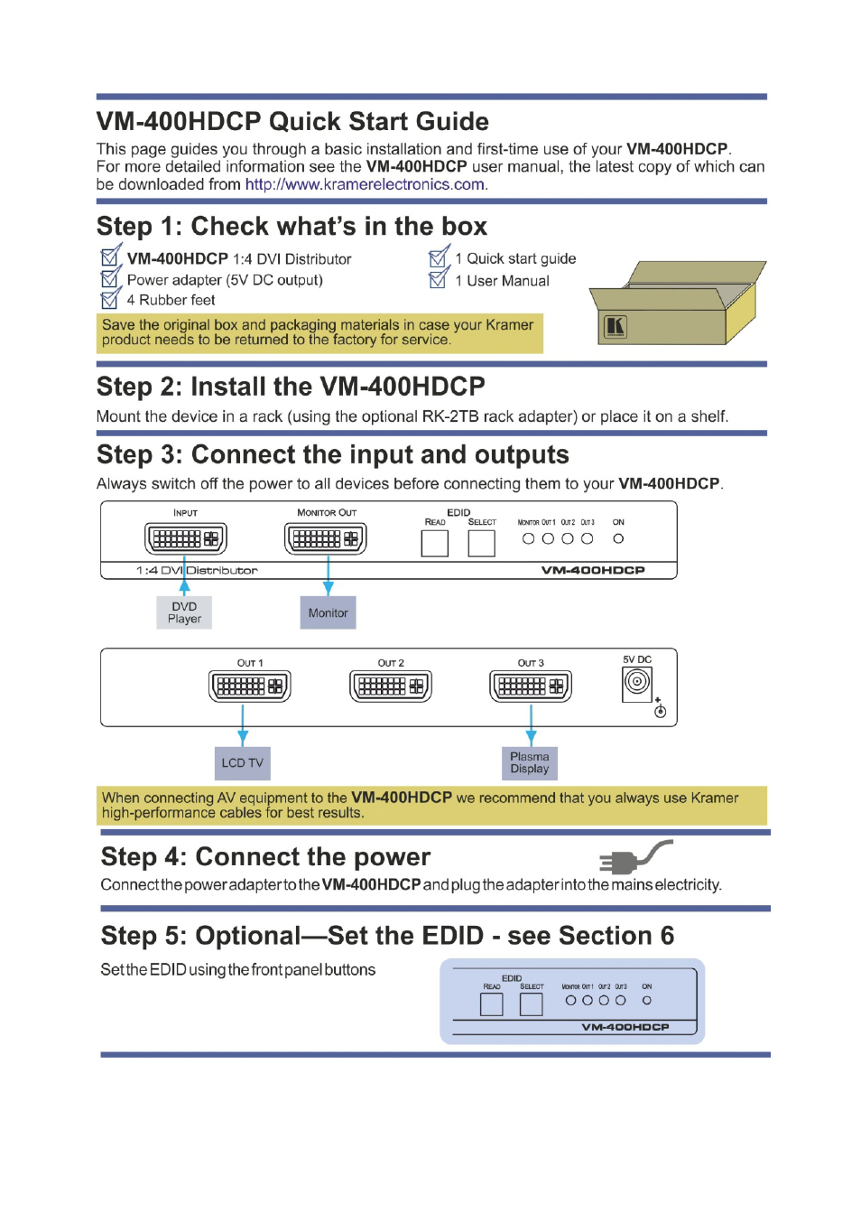 Kramer Electronics VM-400HDCP User Manual | Page 2 / 17