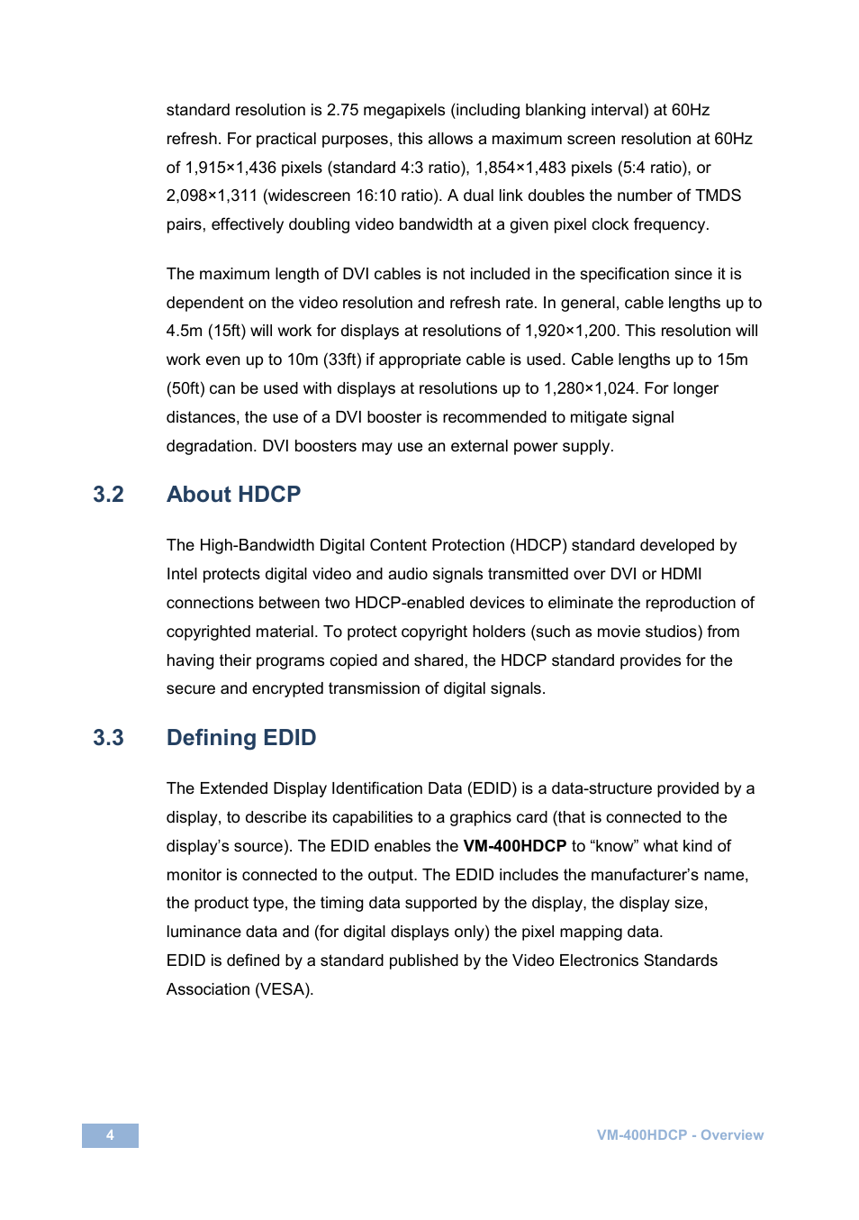 2 about hdcp, 3 defining edid, About hdcp | Defining edid | Kramer Electronics VM-400HDCP User Manual | Page 7 / 17