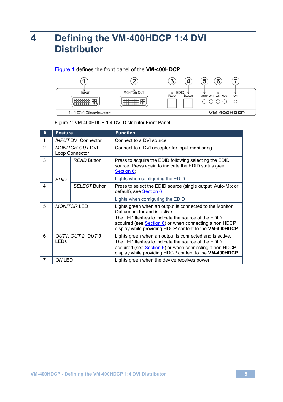 4 defining the vm-400hdcp 1:4 dvi distributor, Defining the vm-400hdcp 1:4 dvi distributor | Kramer Electronics VM-400HDCP User Manual | Page 8 / 17