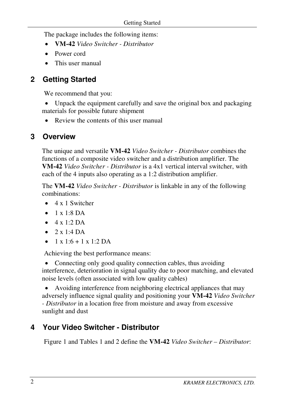 Kramer Electronics VM-42 User Manual | Page 3 / 8