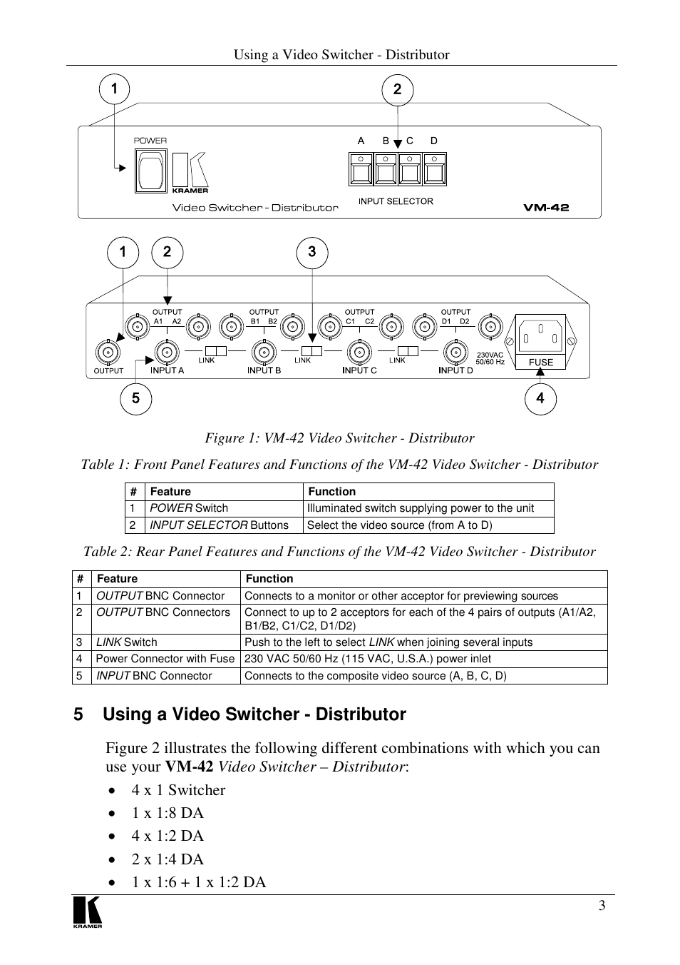 5 using a video switcher - distributor | Kramer Electronics VM-42 User Manual | Page 4 / 8