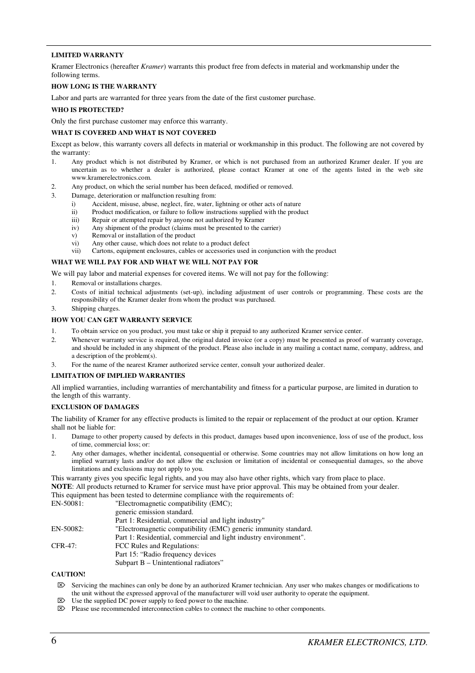 Kramer electronics, ltd | Kramer Electronics VM-42 User Manual | Page 7 / 8