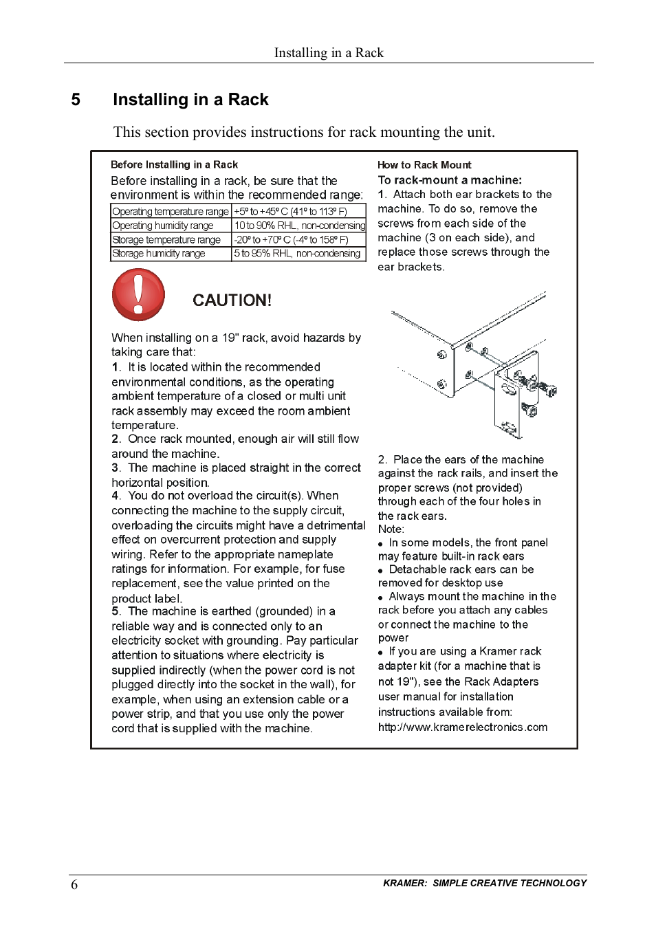 5 installing in a rack, Installing in a rack | Kramer Electronics VM-4HDCPxl User Manual | Page 8 / 14