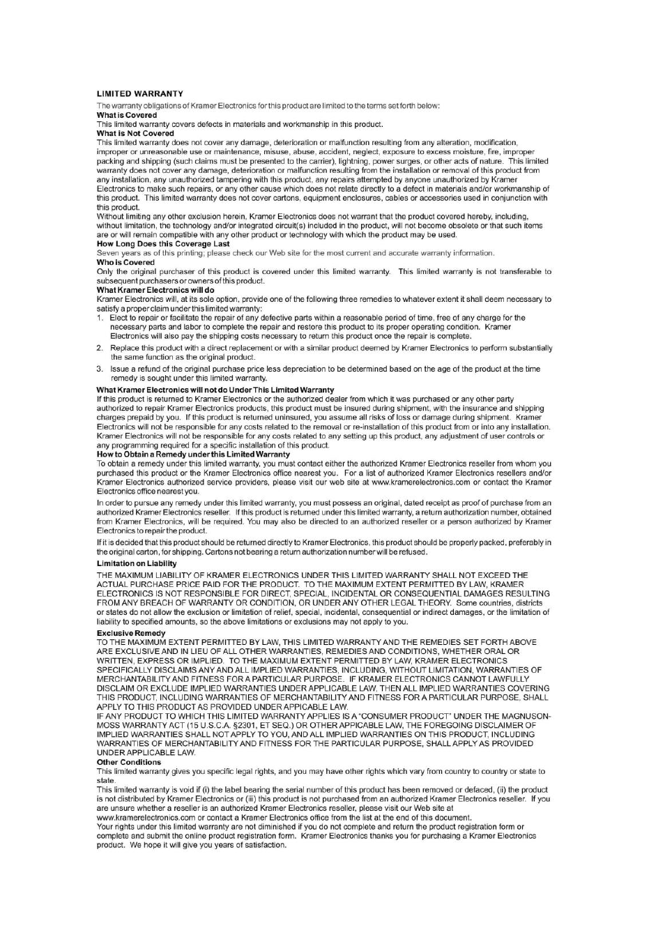 Kramer Electronics VM-4HDxl User Manual | Page 11 / 12