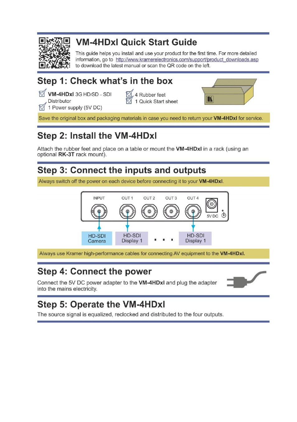 Kramer Electronics VM-4HDxl User Manual | Page 2 / 12