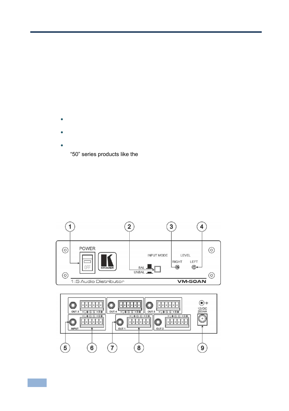 3 overview, 1 defining the vm-50an 1:5 audio distributor, Overview | Defining the vm-50an 1:5 audio distributor, Figure 1: vm-50an 1:5 audio distributor, 3overview | Kramer Electronics VM-50AN User Manual | Page 7 / 15