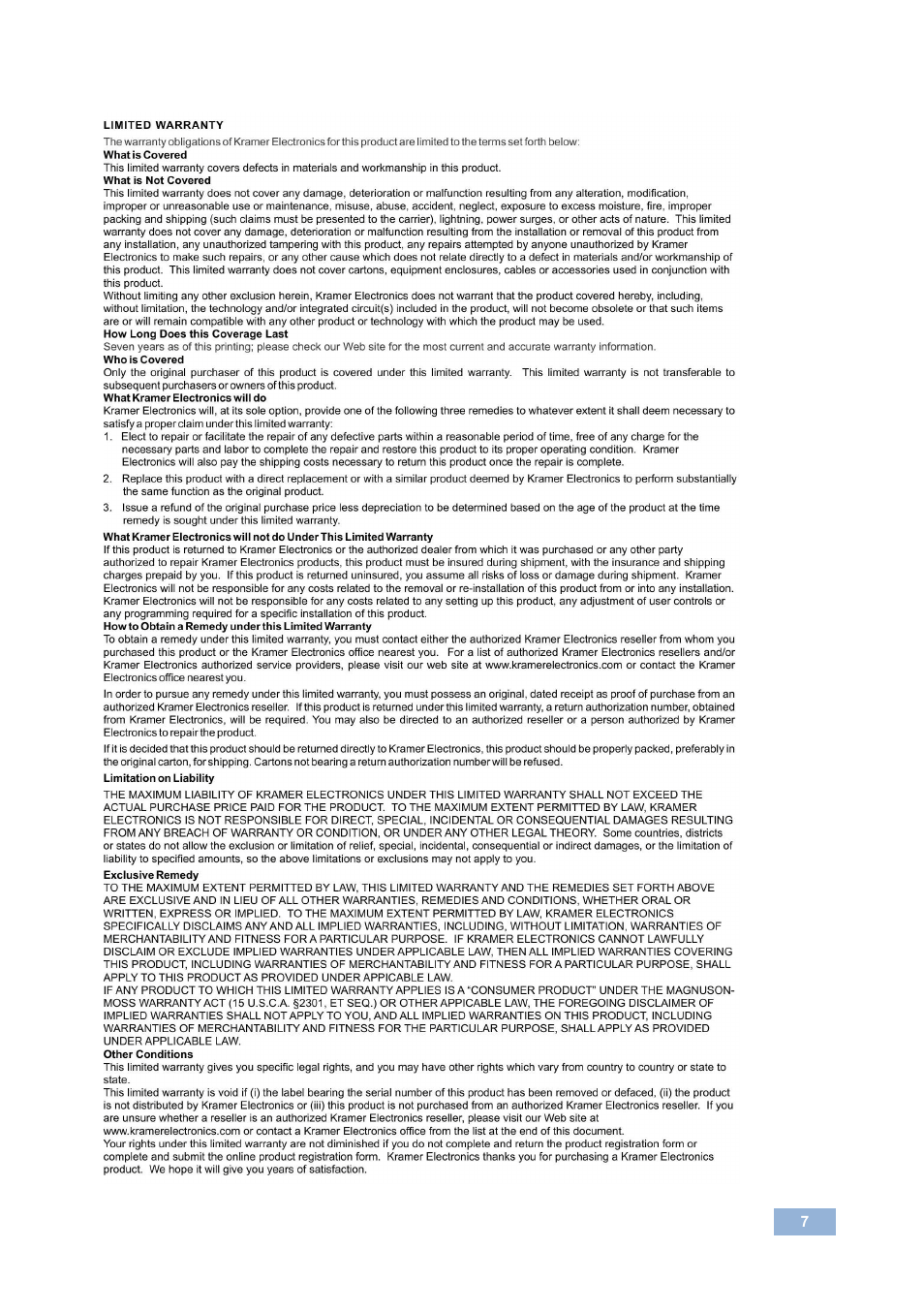 Kramer Electronics VM-5HDxl User Manual | Page 10 / 11